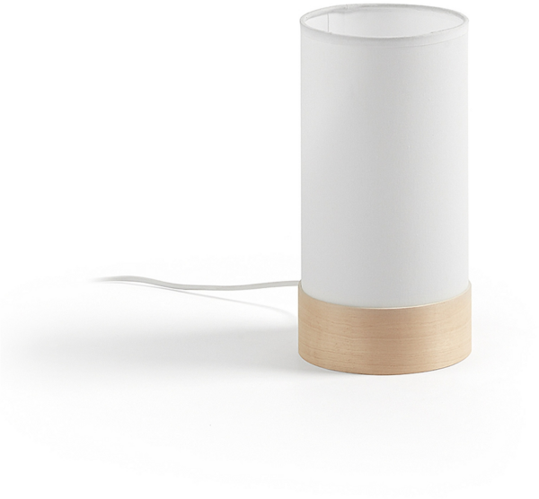 Bordlampe Kave Home Slat - nordisk sengebordslampe i hvidt bomuldsstof & massivt bøgetræ, H26ÃØ13 cm